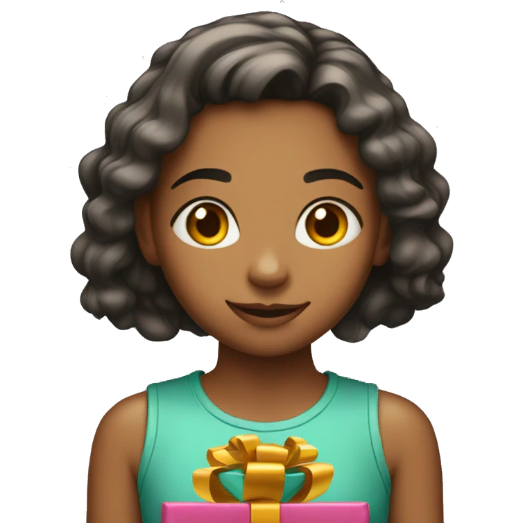 Young girl with present emoji