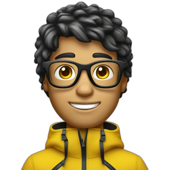 Un garçon blanc à das lunettes de ski il a cheveux noirs emoji