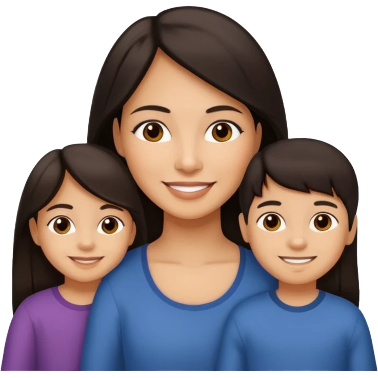 Hispanic mom with medium skin tone matching her children, long straight dark hair, no extra people emoji