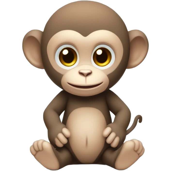 Light brown body, light blue eyes, baby monkey, jellycat stuffed animal emoji