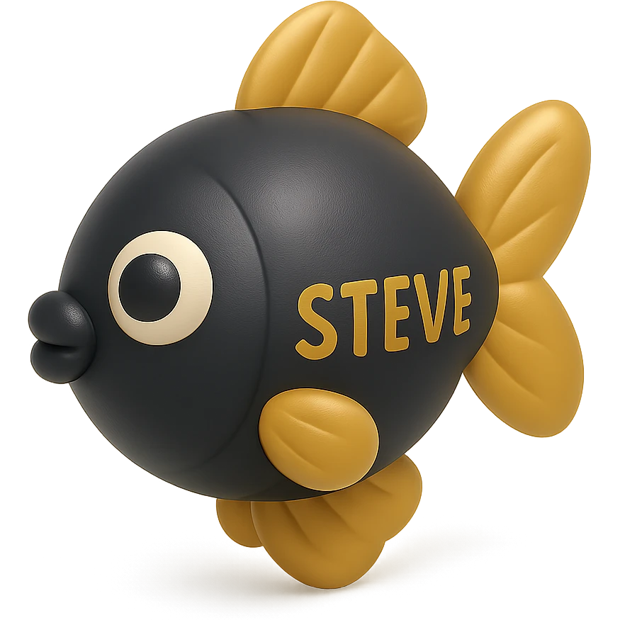a fish named Steve in balloon style, playful and colorful emoji