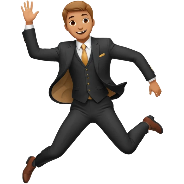 a man in a formal suit jumps with joy emoji
