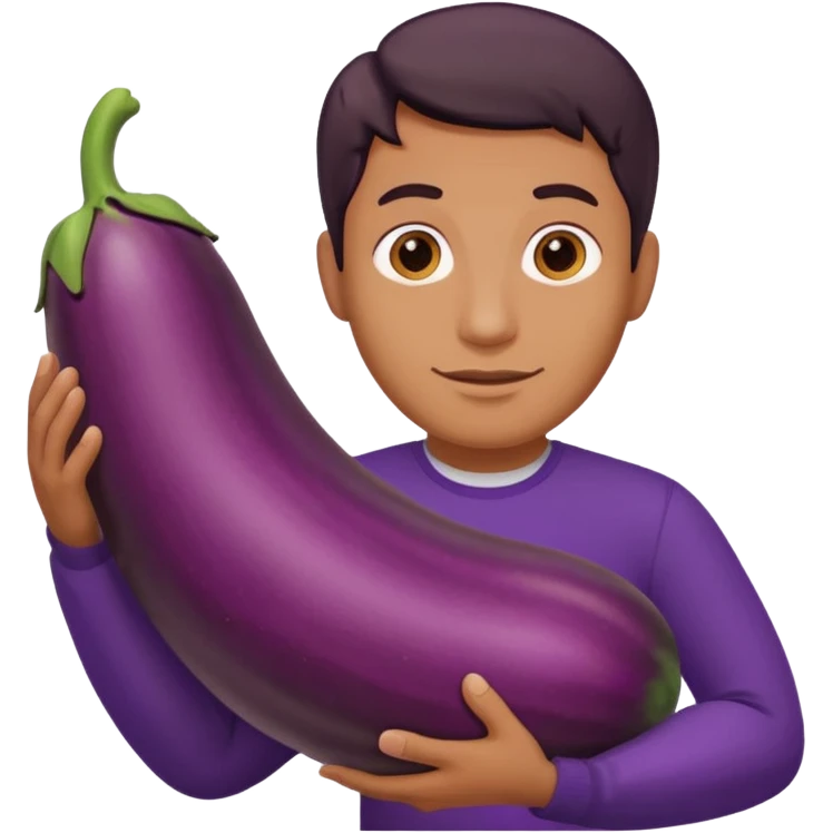 Man holding a big eggplant emoji