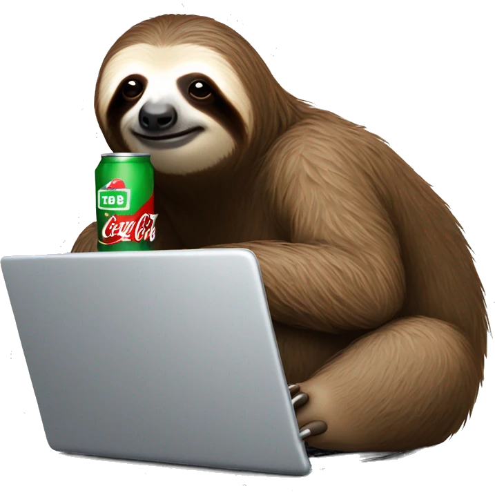 tired sloth with coca cola can and laptop emoji
