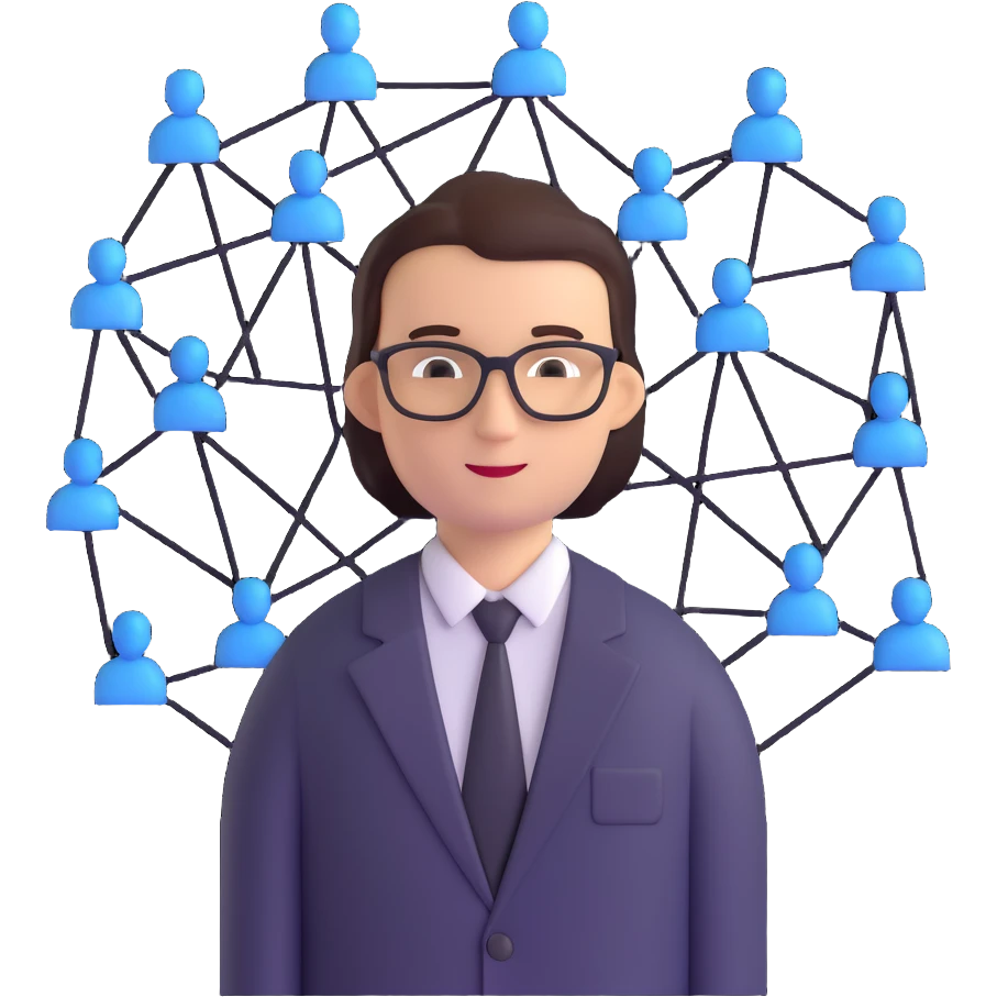 business manager avatar in front of a digital community network emoji