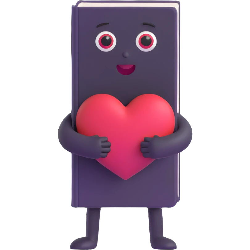 Book character with heart eyes reaching out to hug reader emoji