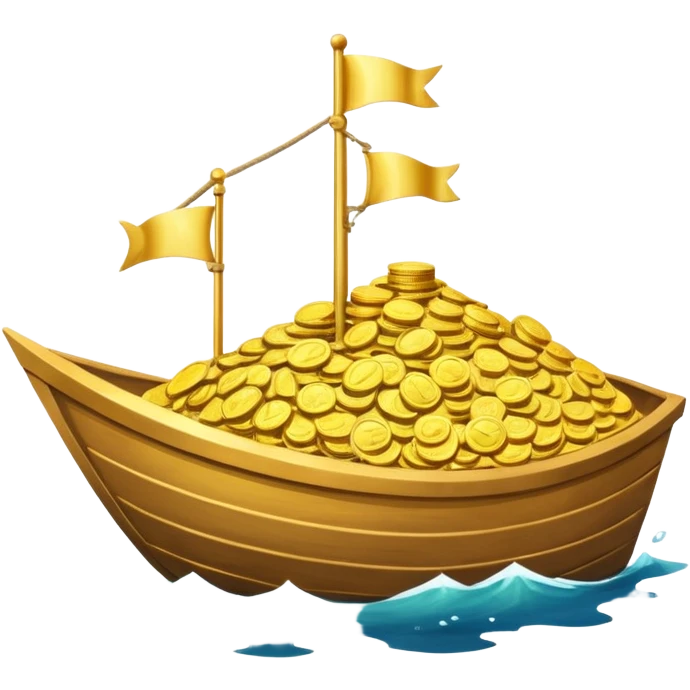 emoji of gold coins on the boat in the sea emoji