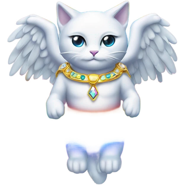 Transcendent Heavenly Rainbow 4d Diamond ultra mega surpream beyond Omni-Cat God with wings and a ring around its body and another ring above it’s head full body emoji