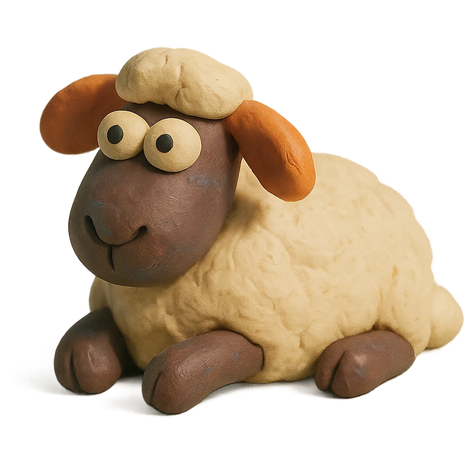 sheep lying down, whimsical and playful, matte finish, claymation style emoji