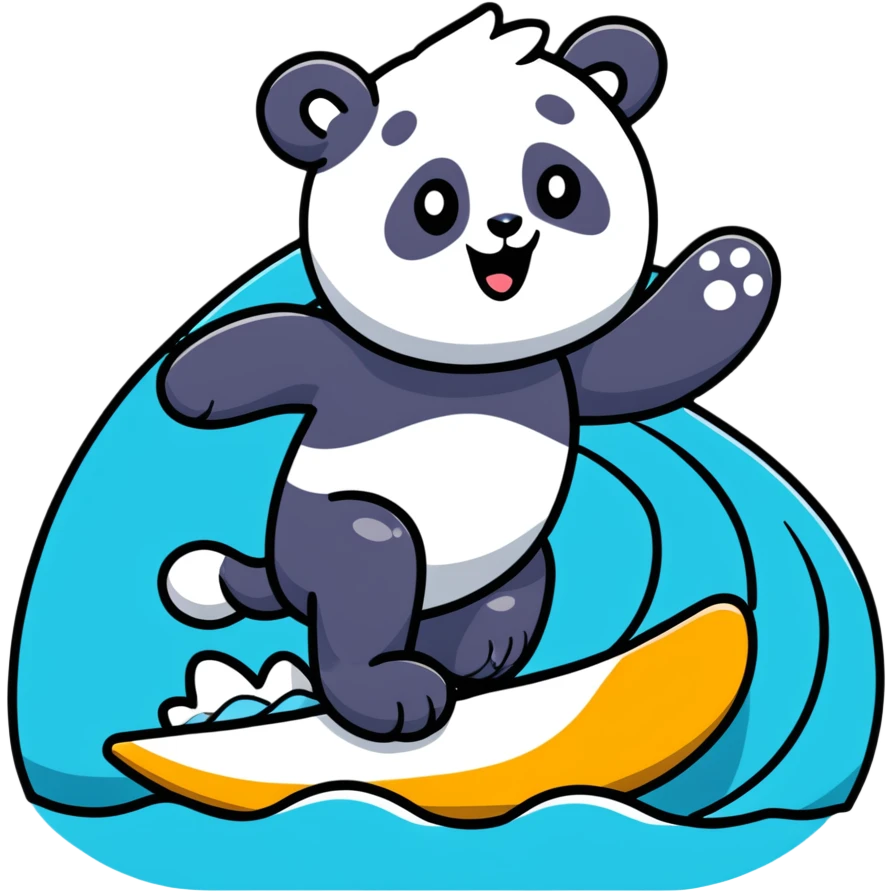 panda surfing on a wave emoji
