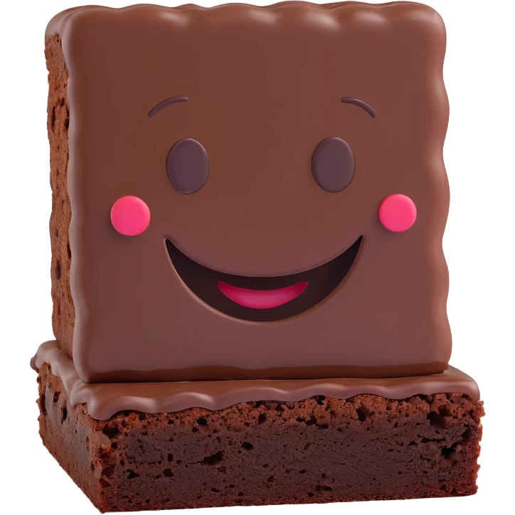 3D chocolate brownie, glossy finish, happy smiley face, realistic depth emoji