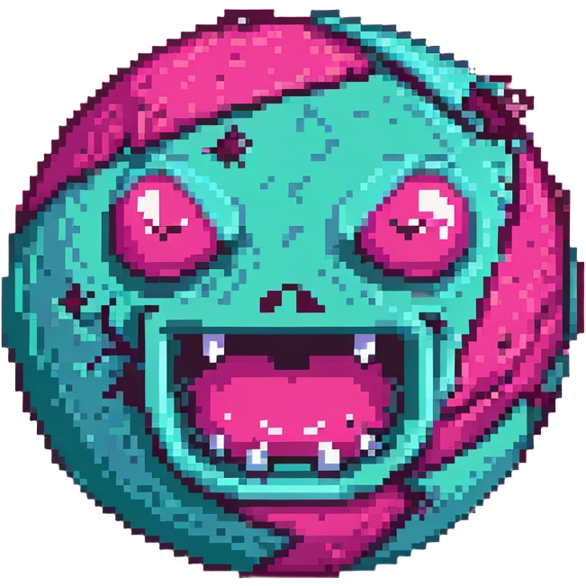 bright pink planet with darker pink spots and an angry face with gritted teeth emoji