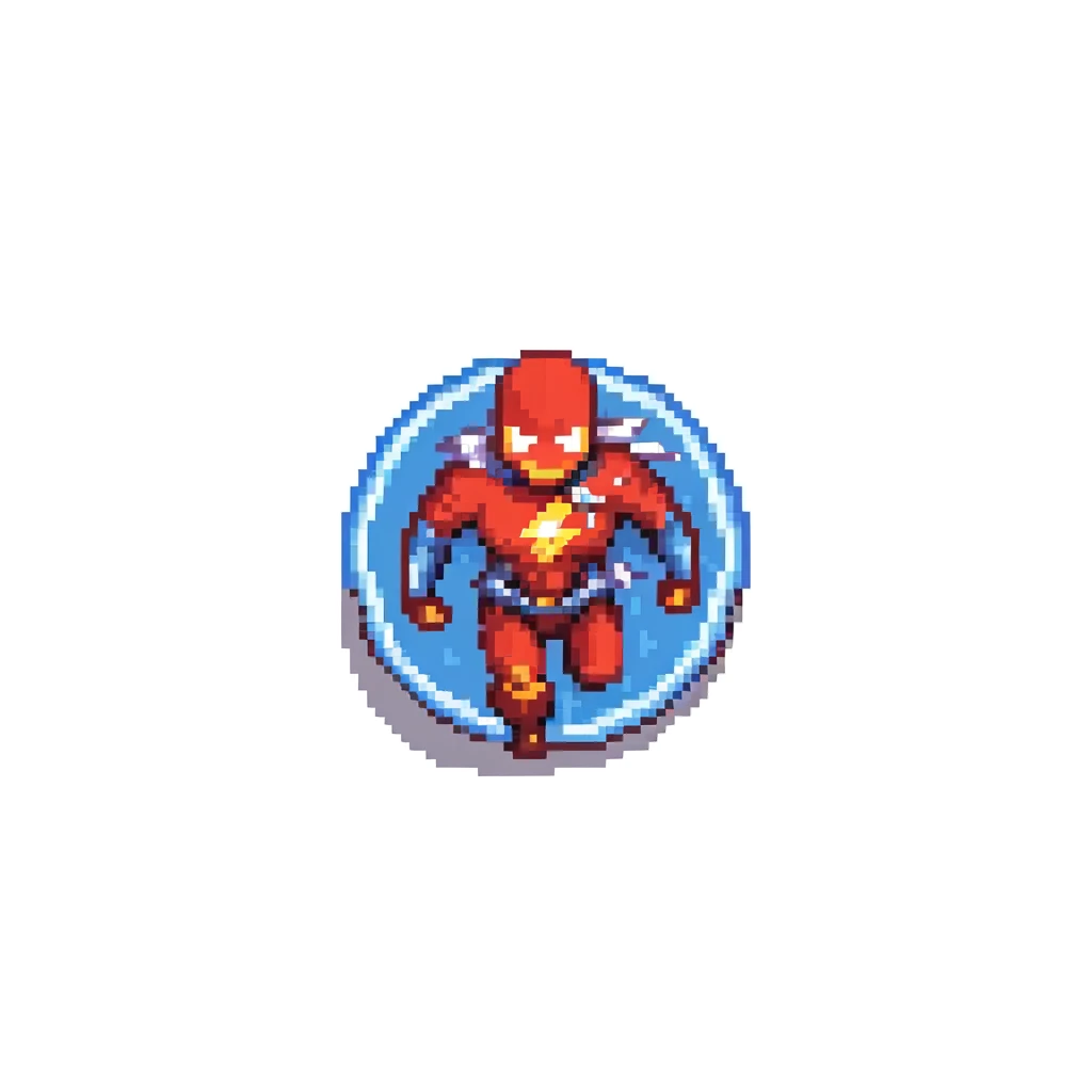 round superhuman icon with lightning speed, fast hero running emoji