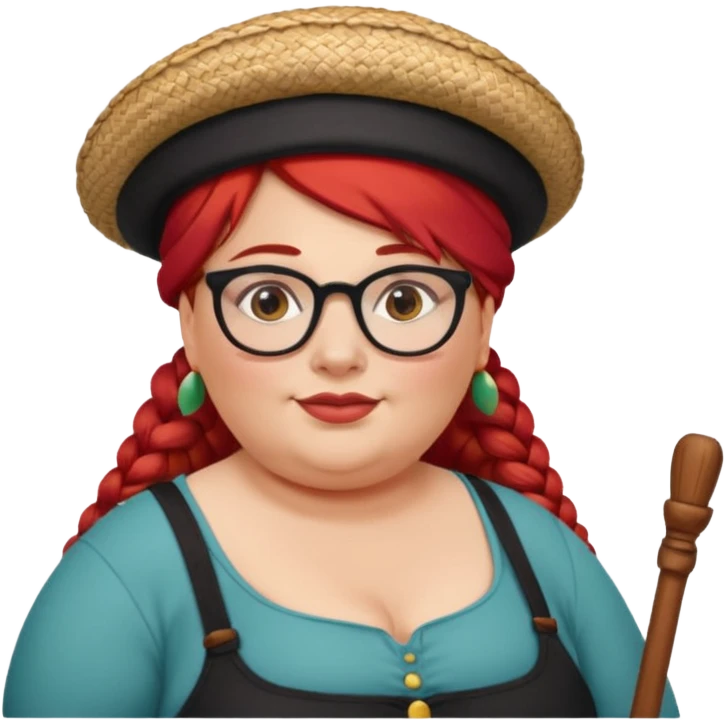 woman glassess, very fat venice gondolier with iconic hat and red hair woman braided emoji