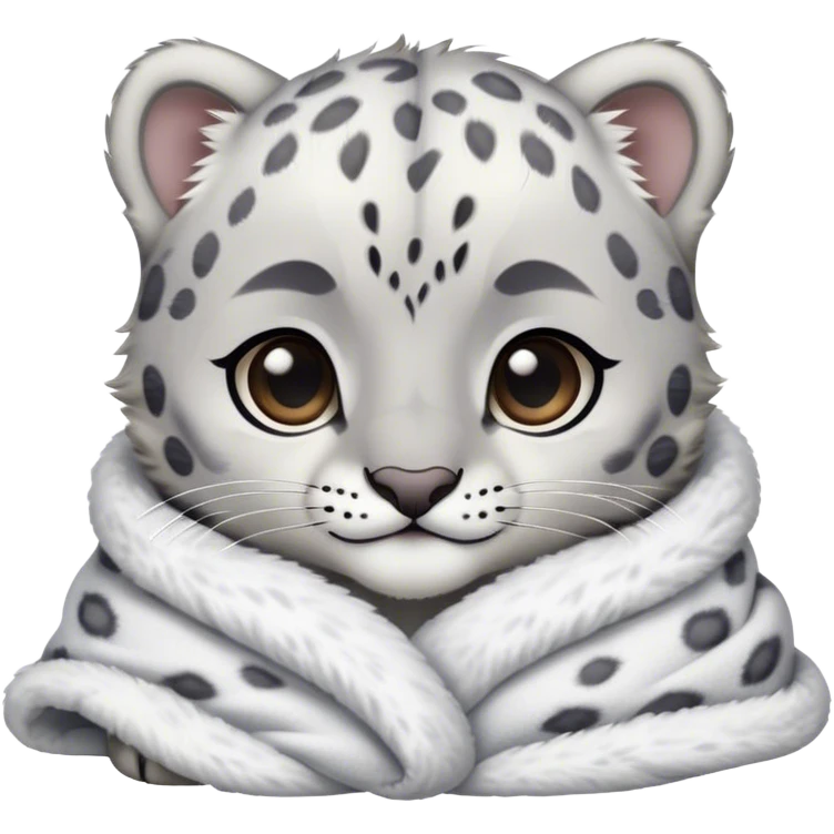 Cute, Disney-style baby snow leopard cozy in blanket emoji