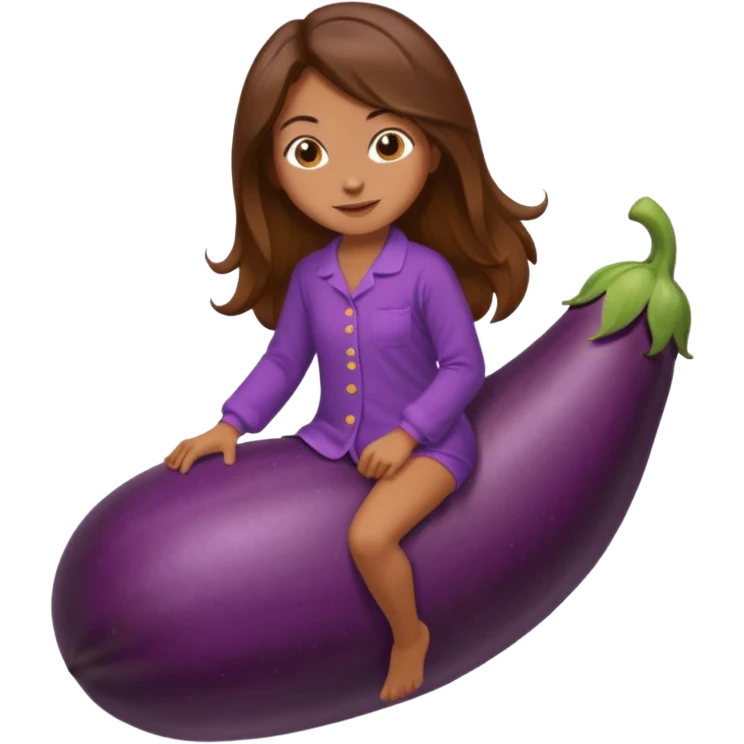 girl with long brown hair riding eggplant in pijamas emoji