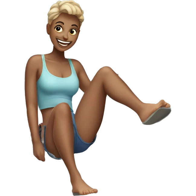 woman sliding down a roof in shorts smiling emoji