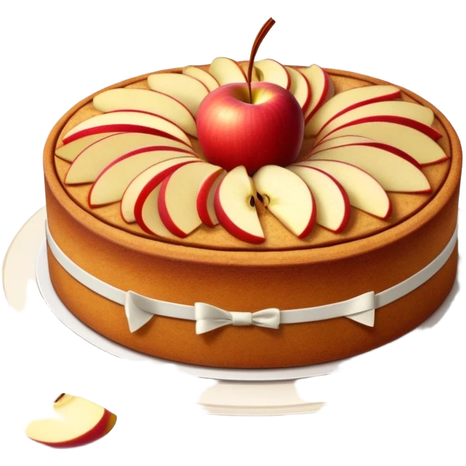 cinematic-realistic-apfelkuchen-cake-emoji,-depicted-as-a-classic-cake-with-cinnamon-and-thinly sliced apples on the top a few neatly spread out-rendered-with-soft-textures-and-warm,-inviting-lighting. emoji