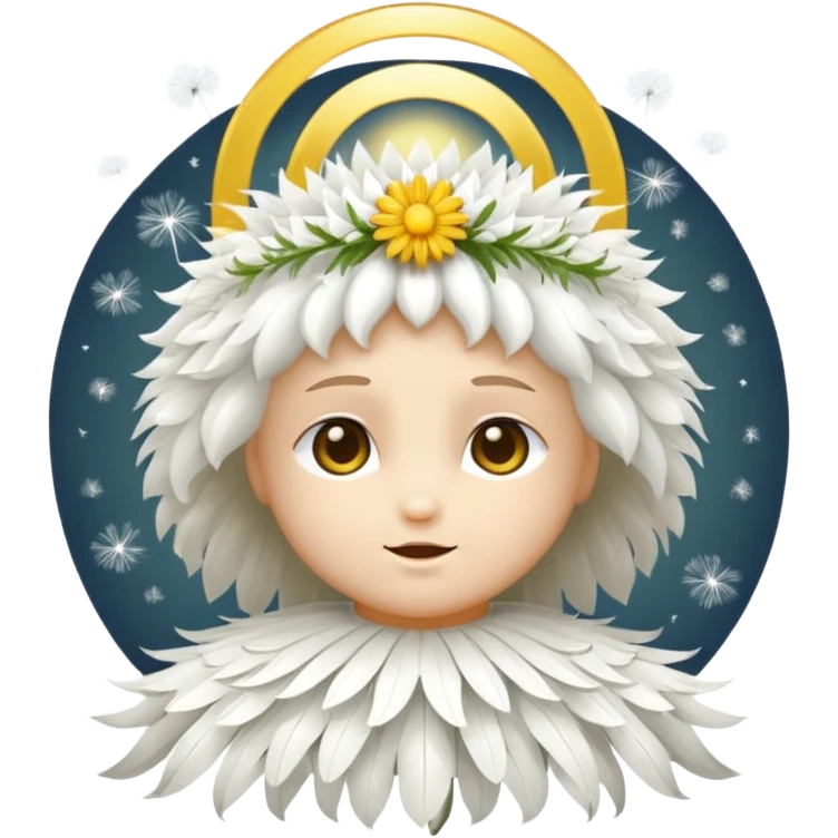 a dandelion with a halo and a saintly expression emoji