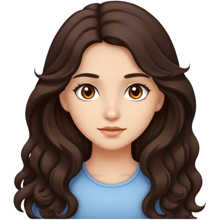 Girl with brown eyes and dark brown long wavy hair emoji