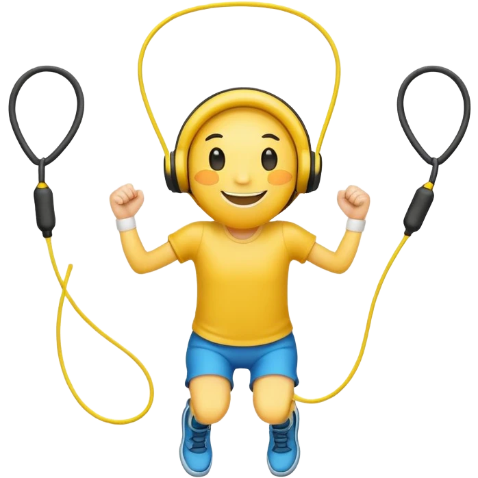 person jumping one rope, simple yellow face emoji