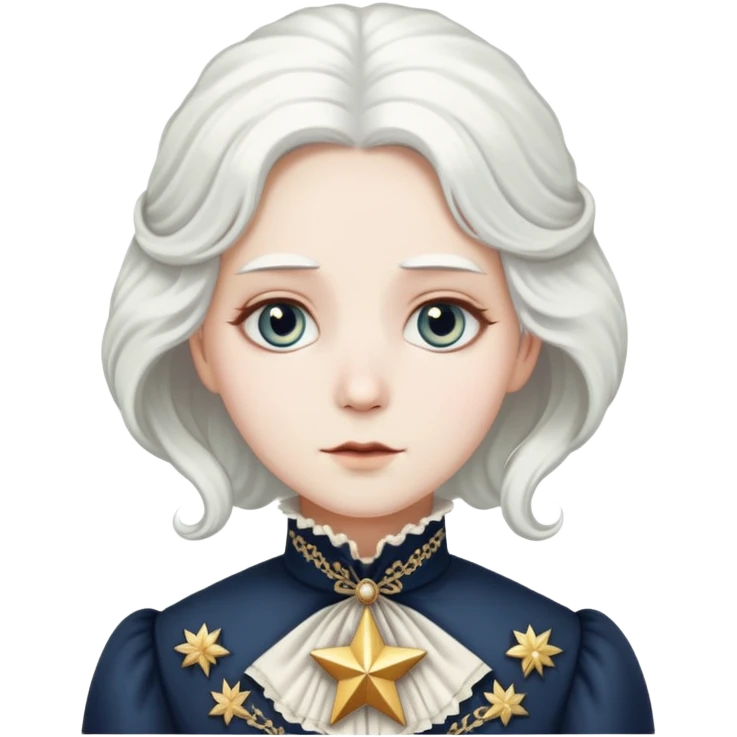 Victorian era character with pale white skin, white hair, and star-shaped eyes wearing historical Victorian clothing emoji