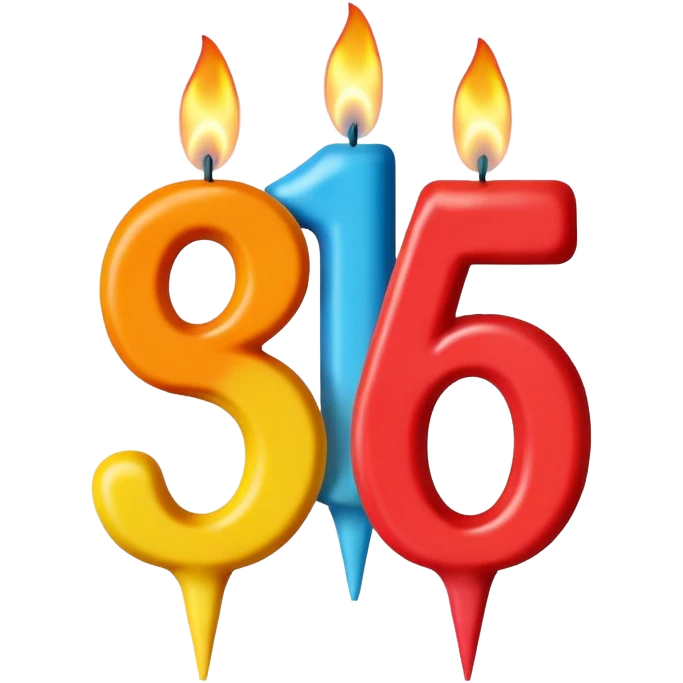 Birthday candles with the shape of the number 1 and 5 emoji