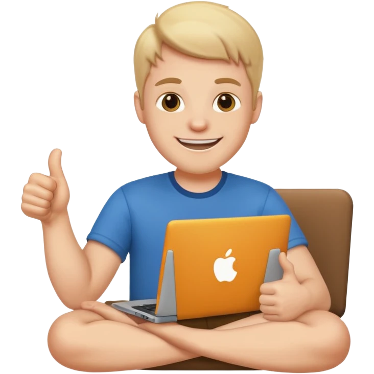 white guy sitting with laptop showing thumb emoji