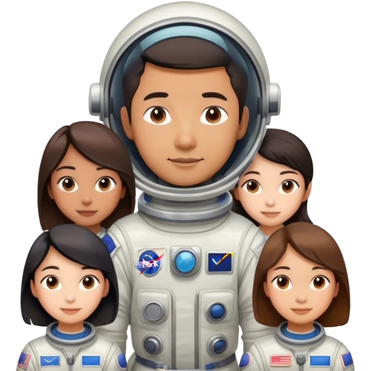 Girls around Asian man astronaut  emoji