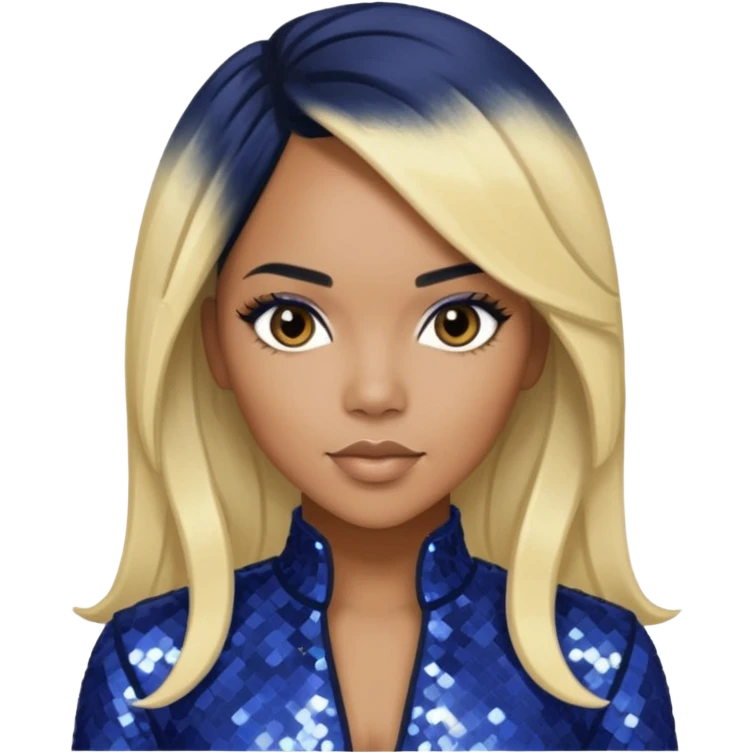 LeToya Luckett with long black hair blonde hair, indigo sequin outfit emoji