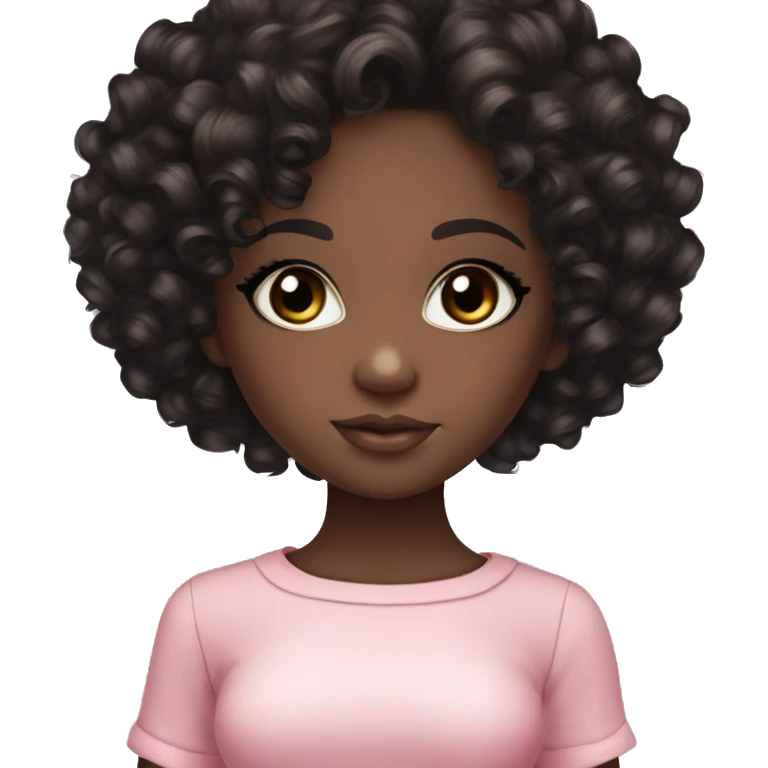 Chocolate brown doll eyes, black short curly hair, feminine, pink, black girl angelic beauty emoji