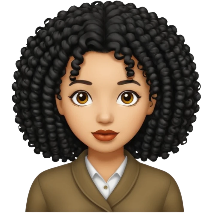 Uma mulher negra da pele clara com cabelo enrolado grande preto  emoji
