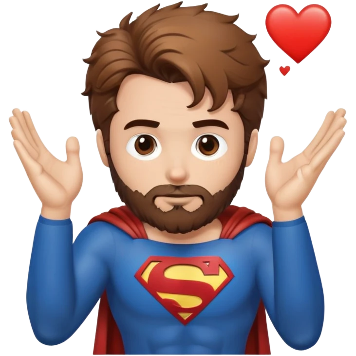 Adult Superman-with redish brown messy hair-full trimmed beard- hand heart emoji emoji