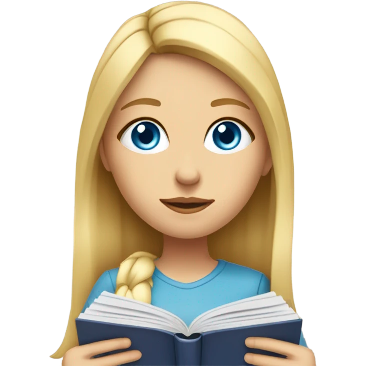 Blond girl blue eyes studying emoji