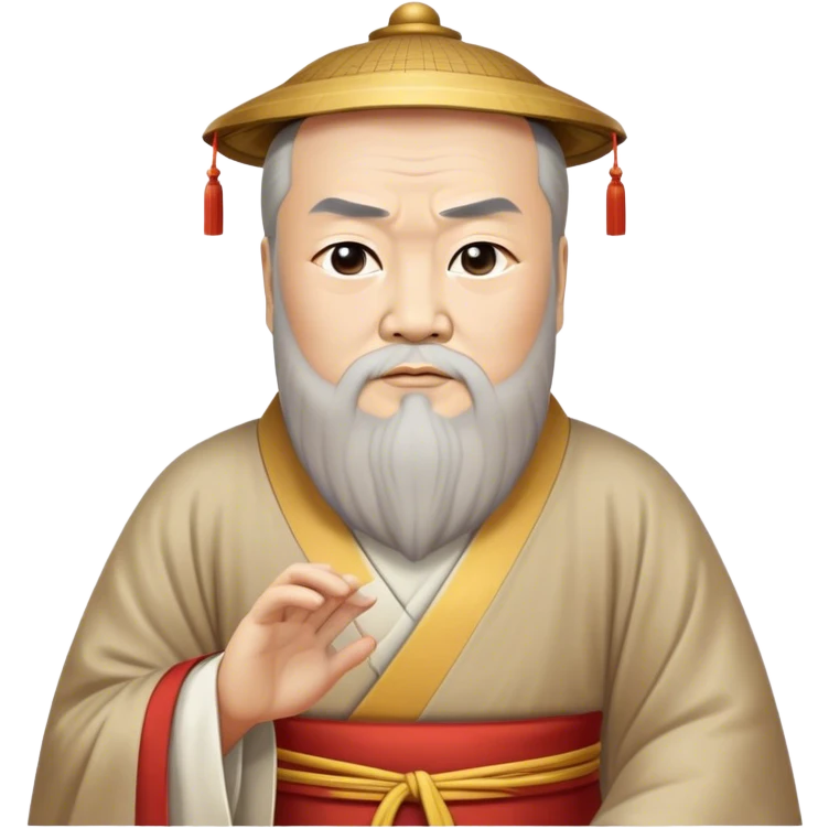 Cinematic Realistic Confucius Portrait Emoji, depicted as a wise ancient philosopher in traditional robes with a serene, contemplative expression, rendered with soft timeless textures and harmonious natural lighting that captures his enduring wisdom. emoji