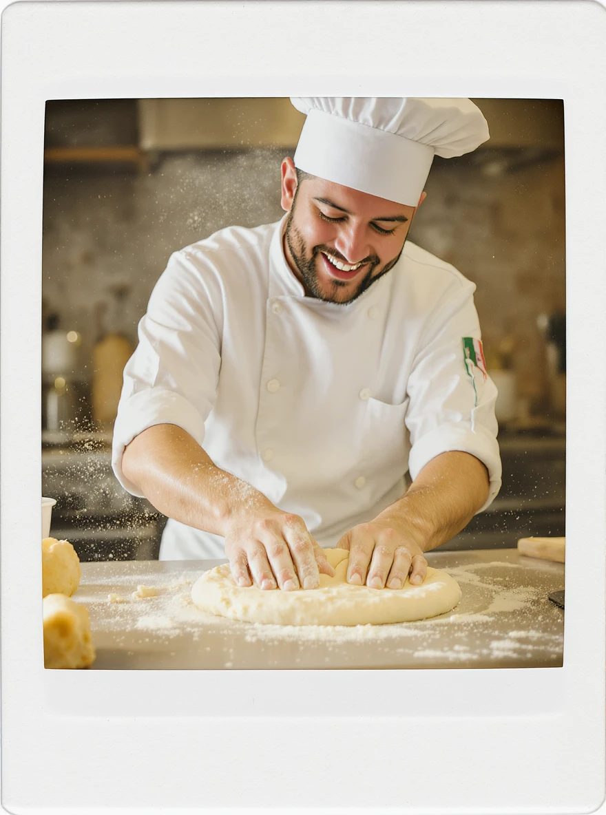 smiling Italian chef spinning pizza dough emoji