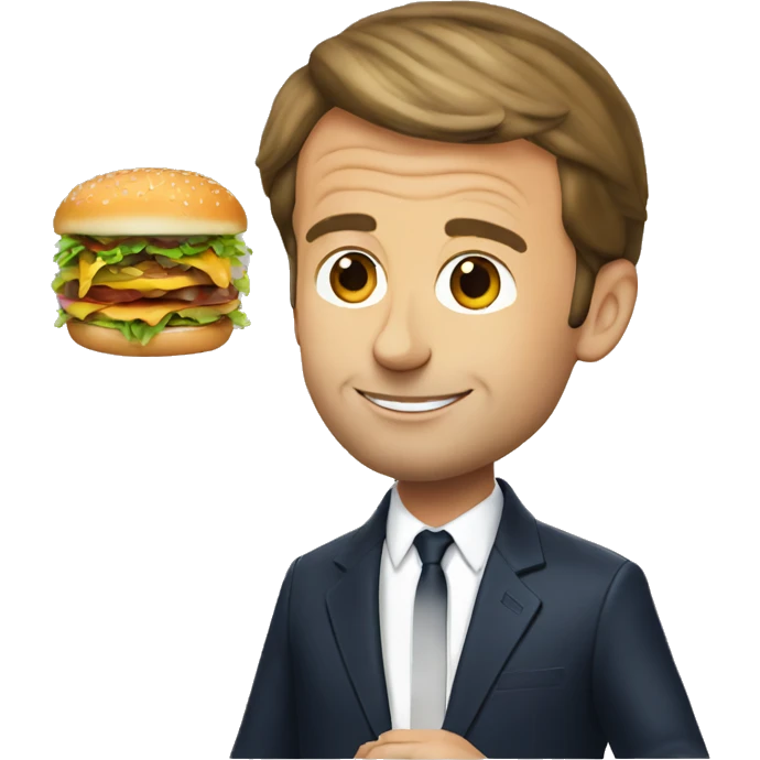 Emmanuel Macron eating a hamburger emoji