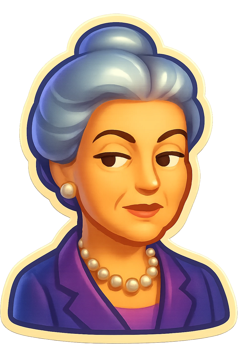 emoji of an elegant old money style lady with gray hair tied up, wearing pearls, sophisticated expression emoji