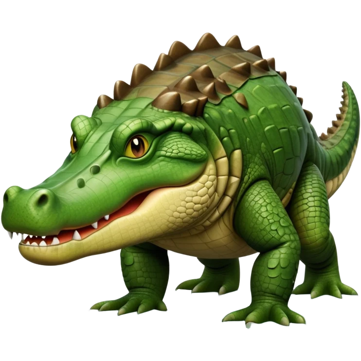 cinematic-crocodile-realistic-full-body-on all fours-emoji,-massive-scaled-body-partially-submerged-in-shallow-water,-head-tilted-dramatically,-rough-green-and-brown-hide-textured-with-deep-ridges,-simplified-yet-realistic-focused-features, head held high emoji
