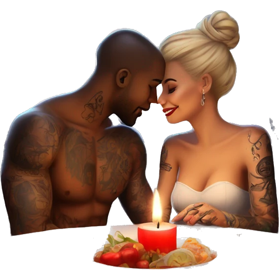 romantic candle light dinner for beautiful tattooed couple emoji