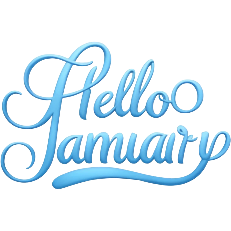 Light Blue “ hello January “ word in cursive emoji