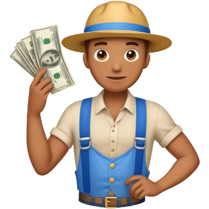 A Krab holding a wad of cash and wearing blue suspenders emoji