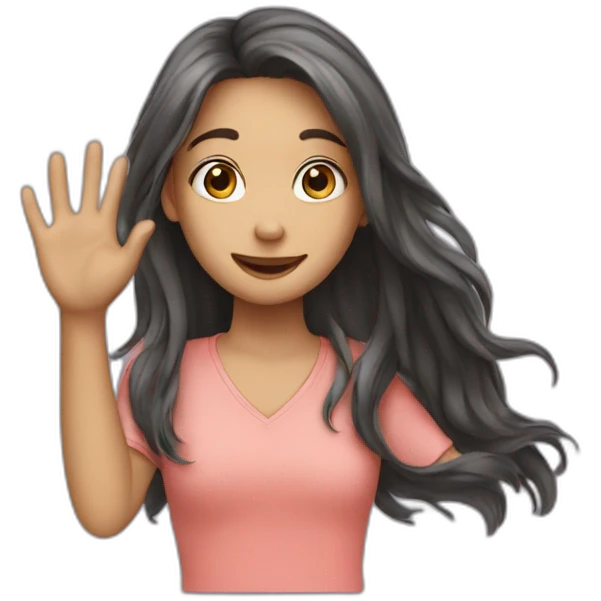 Girl waving goodbye with long hair emoji