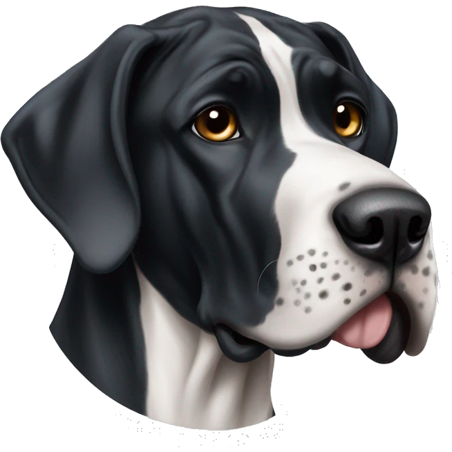 Black and white great dane with cropped ears one blue and brown eye emoji