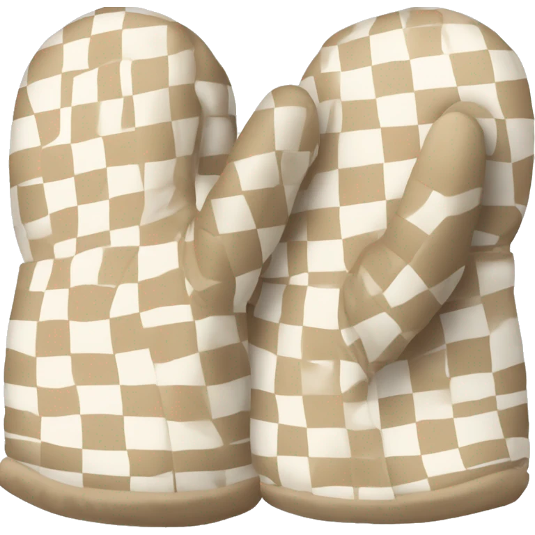 pair of checkered beige and white winter mits emoji