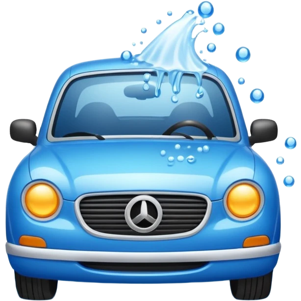 car wash emoji with bubbly water, blue and white colors, cheerful expression emoji