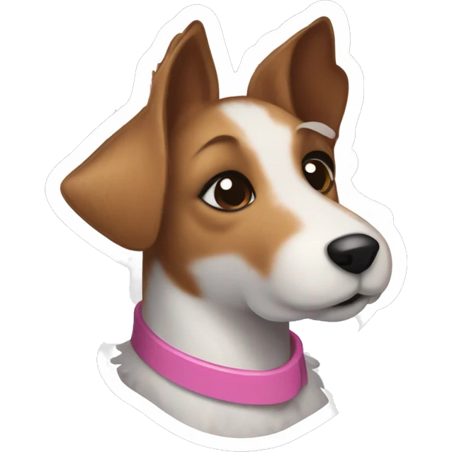  AI generated sticker of a female mini fox terrier with a pink collar, solid colour brown fur, inspired by the style of “Lady and the Tramp.” White outline around it emoji