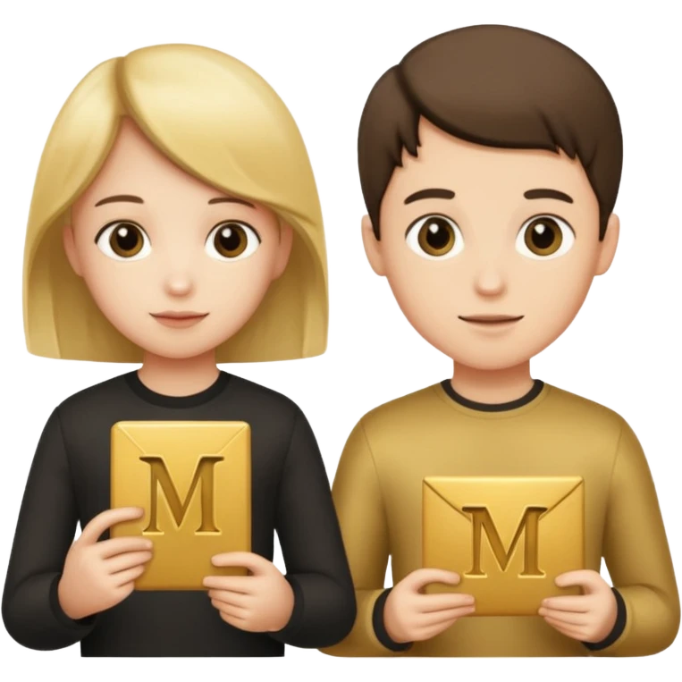 Create two letters, N and Y, in the shape of sisters. Create an image of a boy holding the letter N and a girl holding the letter M  emoji