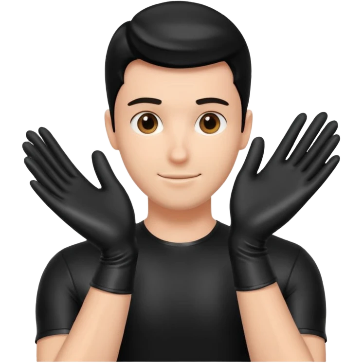 shiny black latex gloves on male hands emoji