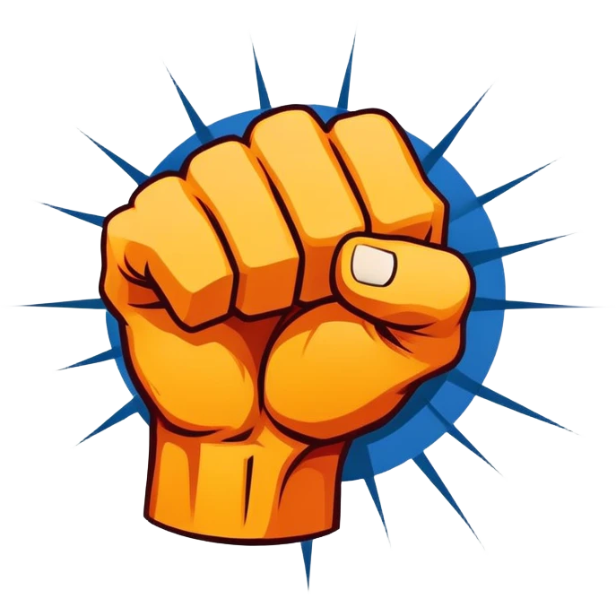 An emblem-style design symbolizing striking martial arts. The emblem features a powerful fist, representing strength and precision, surrounded by dynamic lines and motion, evoking speed and impact. Bold colors and sharp edges give the emblem an intense and energetic look emoji